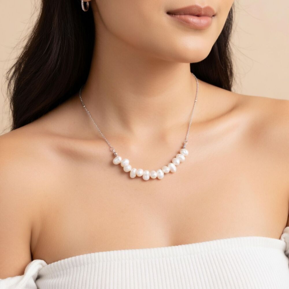 Freshwater Pearl Row Statement Silver-Tone Necklace 16